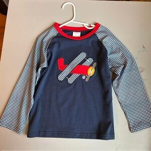 Kids Airplane Long Sleeve Shirt - Red and Blue